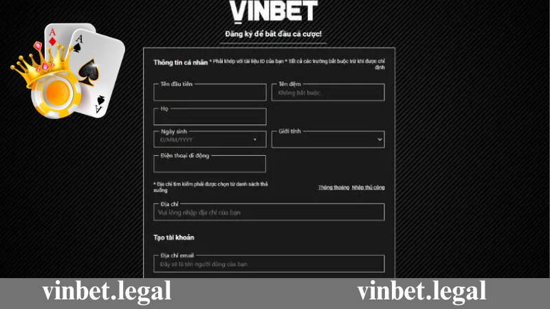 Điền thông tin đăng ký Vinbet