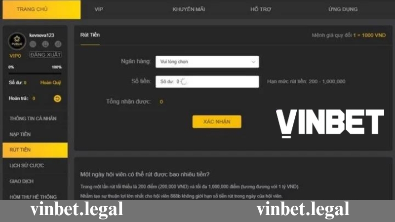 Lưu ý khi thực hiện rút tiền tại Vinbet